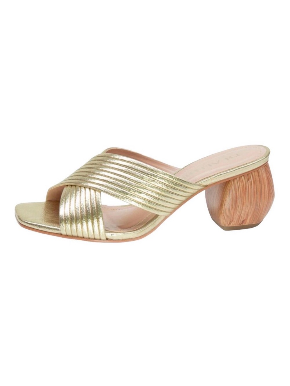 Gold Slip On Mule Heeled Sandal